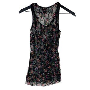 Self Esteem Top Junior Sleeveless Floral Mesh Semi Sheer Black Sz S Fairy Y2K
